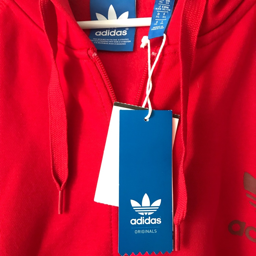 Adidas Originals 3 Stripe — Red Zip-Up Hoodie XL